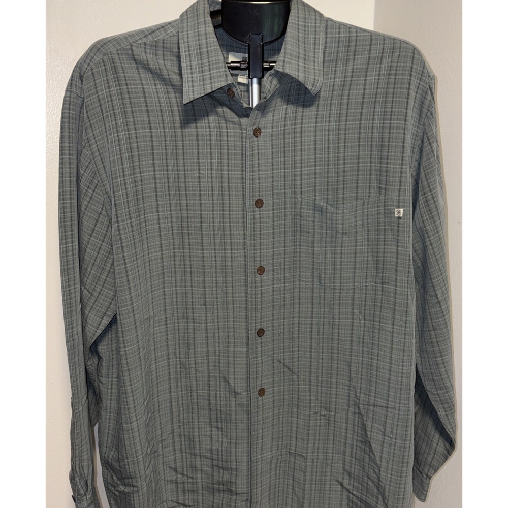 Solitude Long Sleeve Button Down Shirt Men's Large  Gray micro plaid